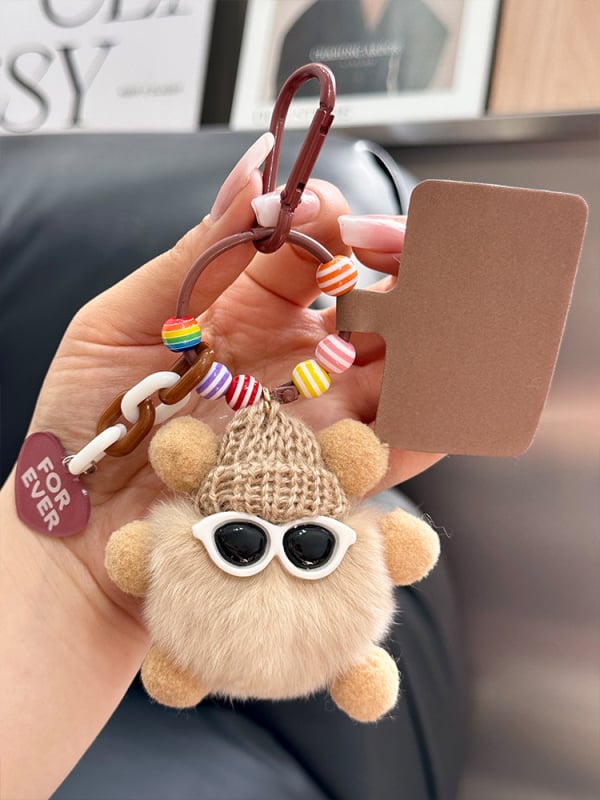 Κρεμαστό κλειδιού από γούνα Rex, plush, χειροποίητο μεταλλικό charm, στυλ Ins, σφαίρα διακόσμησης, Χειμώνας 2025