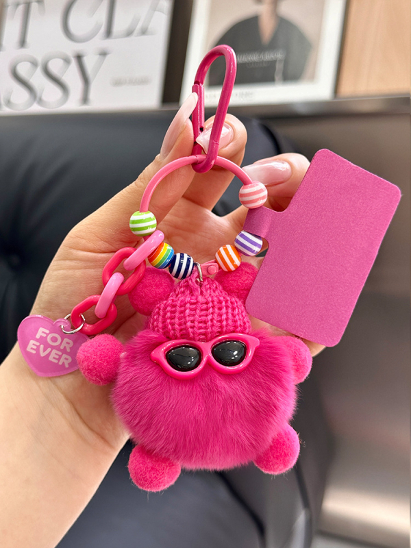 Κρεμαστό κλειδιού από γούνα Rex, plush, χειροποίητο μεταλλικό charm, στυλ Ins, σφαίρα διακόσμησης, Χειμώνας 2025