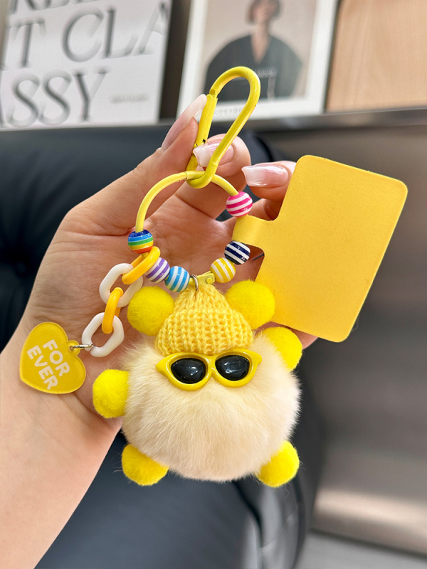 Κρεμαστό κλειδιού από γούνα Rex, plush, χειροποίητο μεταλλικό charm, στυλ Ins, σφαίρα διακόσμησης, Χειμώνας 2025