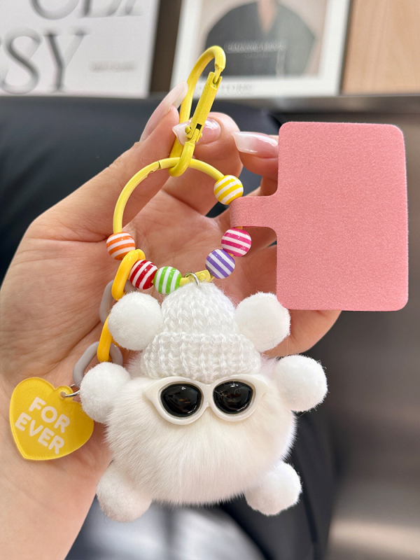 Κρεμαστό κλειδιού από γούνα Rex, plush, χειροποίητο μεταλλικό charm, στυλ Ins, σφαίρα διακόσμησης, Χειμώνας 2025