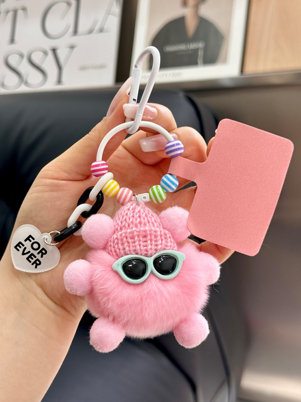 Κρεμαστό κλειδιού από γούνα Rex, plush, χειροποίητο μεταλλικό charm, στυλ Ins, σφαίρα διακόσμησης, Χειμώνας 2025