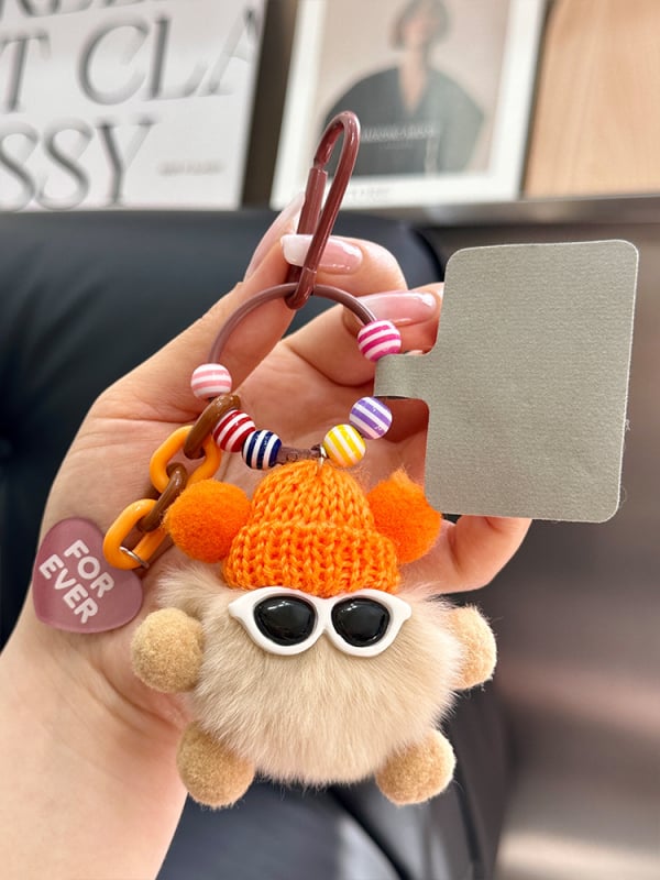 Κρεμαστό κλειδιού από γούνα Rex, plush, χειροποίητο μεταλλικό charm, στυλ Ins, σφαίρα διακόσμησης, Χειμώνας 2025