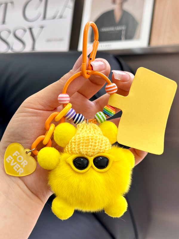 Κρεμαστό κλειδιού από γούνα Rex, plush, χειροποίητο μεταλλικό charm, στυλ Ins, σφαίρα διακόσμησης, Χειμώνας 2025