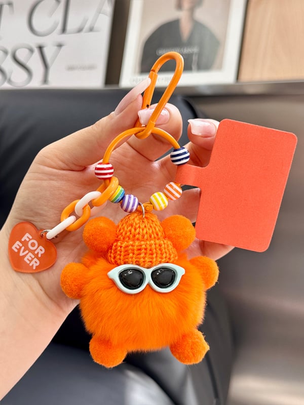 Κρεμαστό κλειδιού από γούνα Rex, plush, χειροποίητο μεταλλικό charm, στυλ Ins, σφαίρα διακόσμησης, Χειμώνας 2025