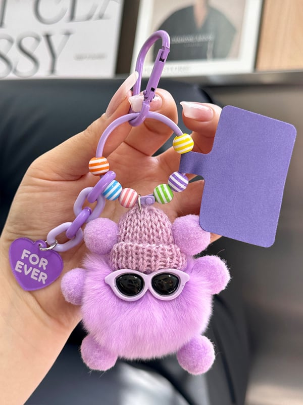 Κρεμαστό κλειδιού από γούνα Rex, plush, χειροποίητο μεταλλικό charm, στυλ Ins, σφαίρα διακόσμησης, Χειμώνας 2025