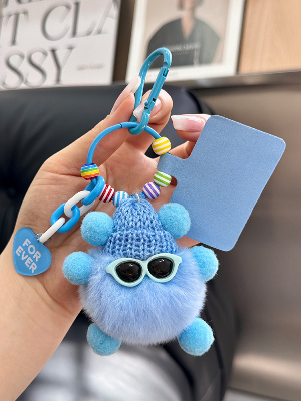 Κρεμαστό κλειδιού από γούνα Rex, plush, χειροποίητο μεταλλικό charm, στυλ Ins, σφαίρα διακόσμησης, Χειμώνας 2025