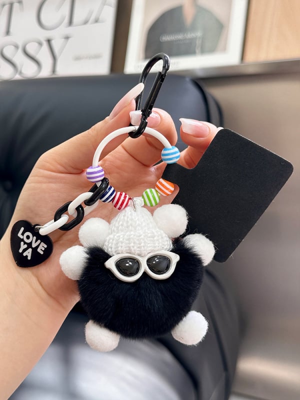 Κρεμαστό κλειδιού από γούνα Rex, plush, χειροποίητο μεταλλικό charm, στυλ Ins, σφαίρα διακόσμησης, Χειμώνας 2025