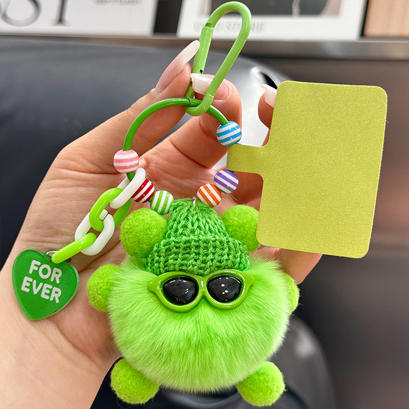 Κρεμαστό κλειδιού από γούνα Rex, plush, χειροποίητο μεταλλικό charm, στυλ Ins, σφαίρα διακόσμησης, Χειμώνας 2025