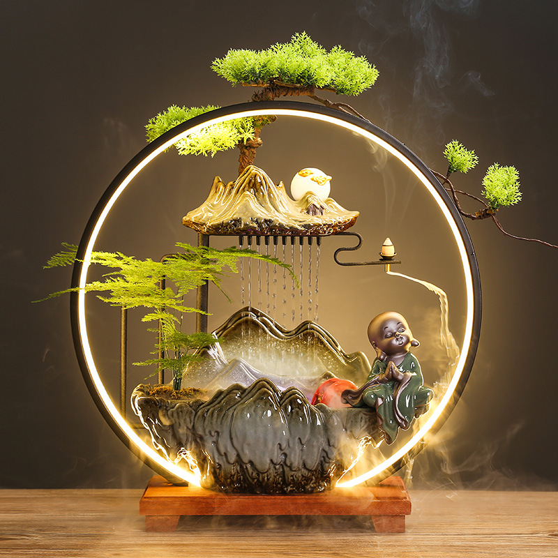 Kerámiás párásító folyóvízes függönyökkel, új kínai stílusú, nappali és iroda számára, testreszabható