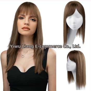 Perucă pentru femei - Piesă lungă, dreaptă cu breton 3D, procesare mecanizată, mătase rezistentă la temperaturi înalte, poate fi coafată și vopsită