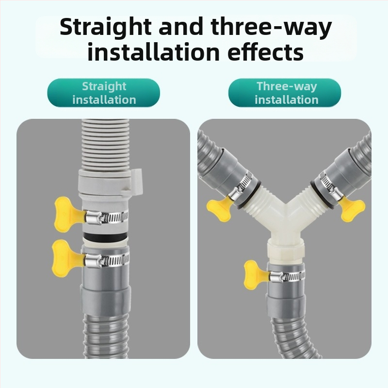 Prívod odvodnenia práčky, Y-tvarované rozvetvenie, predĺženie hadice s tromi koncami, spoj na podlahový odtok (Značka: iná; Certifikácia: Žiadna; Materiál: predvolený; Štýl: moderný a minimalistický)