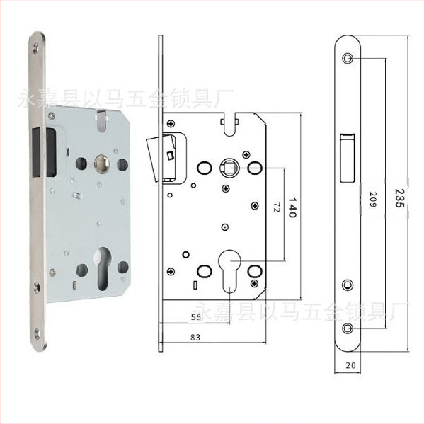 Rukoväťový zámok pre vnútorné drevené dvere — mechanický zámok, zapustená inštalácia, univerzálny valec, modely 5045/5845/7255