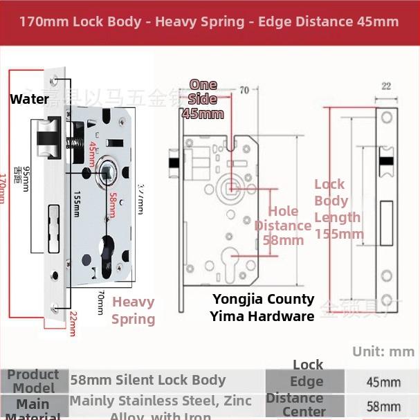 Rukoväťový zámok pre vnútorné drevené dvere — mechanický zámok, zapustená inštalácia, univerzálny valec, modely 5045/5845/7255