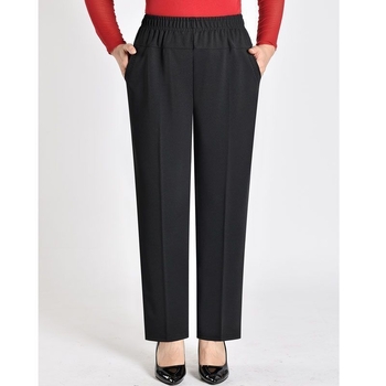 Ευθείες καθημερινές παντελόνες για μεσήλικες γυναίκες, υψηλή μέση, παχιά επένδυση φλίς, ύφασμα μπαμπού/Lyocell