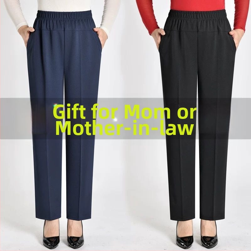 Ευθείες καθημερινές παντελόνες για μεσήλικες γυναίκες, υψηλή μέση, παχιά επένδυση φλίς, ύφασμα μπαμπού/Lyocell