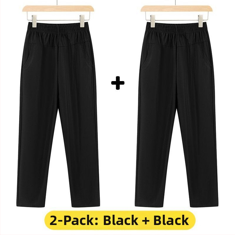 Ευθείες καθημερινές παντελόνες για μεσήλικες γυναίκες, υψηλή μέση, παχιά επένδυση φλίς, ύφασμα μπαμπού/Lyocell