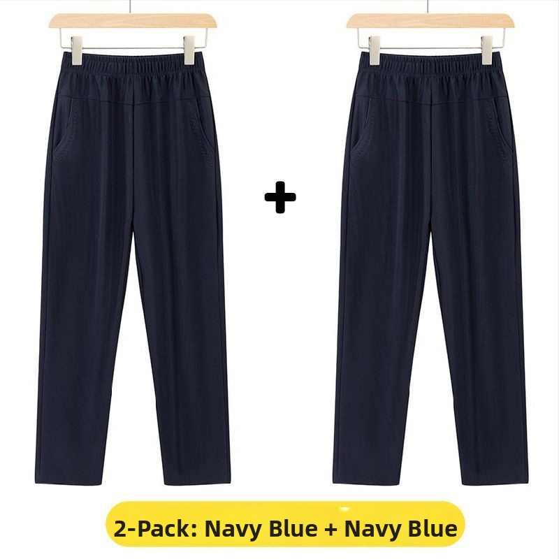 Ευθείες καθημερινές παντελόνες για μεσήλικες γυναίκες, υψηλή μέση, παχιά επένδυση φλίς, ύφασμα μπαμπού/Lyocell