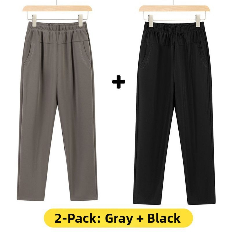 Ευθείες καθημερινές παντελόνες για μεσήλικες γυναίκες, υψηλή μέση, παχιά επένδυση φλίς, ύφασμα μπαμπού/Lyocell