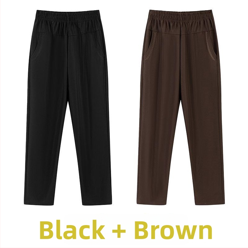 Ευθείες καθημερινές παντελόνες για μεσήλικες γυναίκες, υψηλή μέση, παχιά επένδυση φλίς, ύφασμα μπαμπού/Lyocell