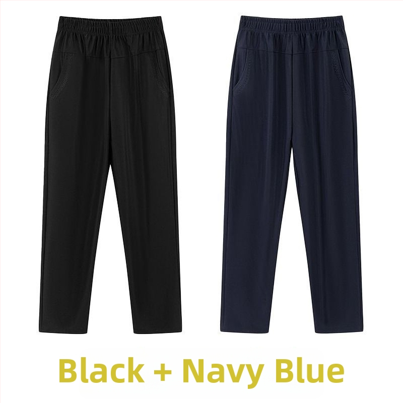 Ευθείες καθημερινές παντελόνες για μεσήλικες γυναίκες, υψηλή μέση, παχιά επένδυση φλίς, ύφασμα μπαμπού/Lyocell