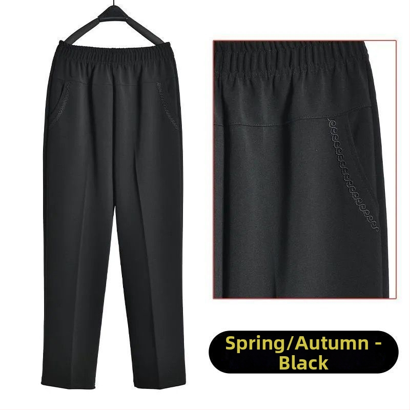 Ευθείες καθημερινές παντελόνες για μεσήλικες γυναίκες, υψηλή μέση, παχιά επένδυση φλίς, ύφασμα μπαμπού/Lyocell