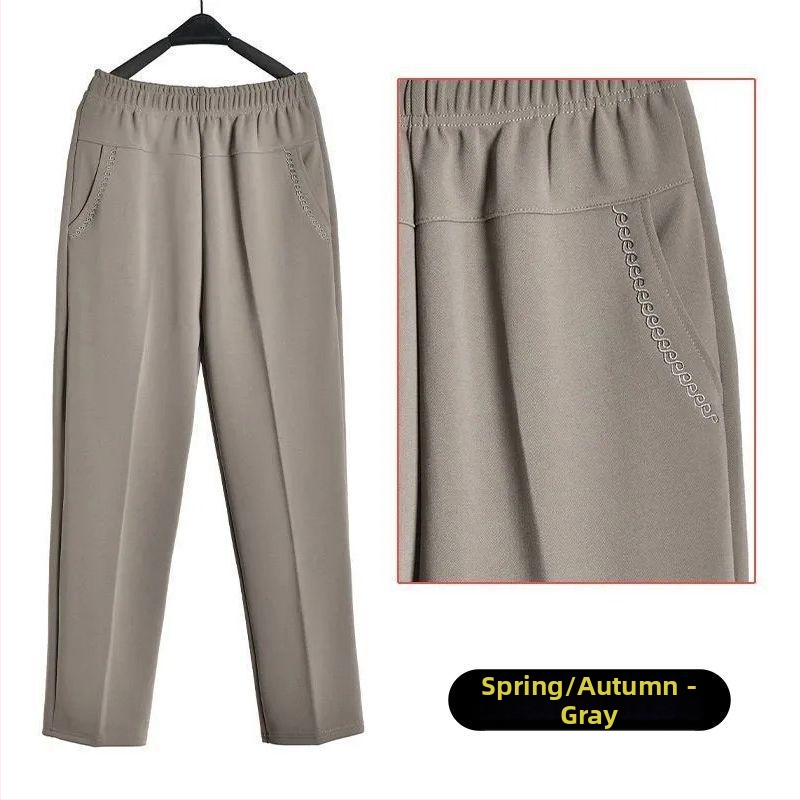 Ευθείες καθημερινές παντελόνες για μεσήλικες γυναίκες, υψηλή μέση, παχιά επένδυση φλίς, ύφασμα μπαμπού/Lyocell