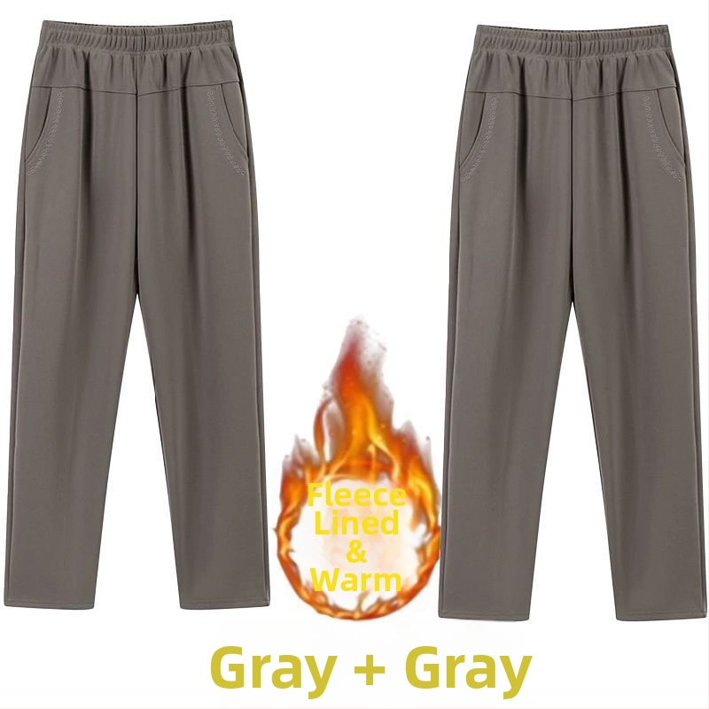 Ευθείες καθημερινές παντελόνες για μεσήλικες γυναίκες, υψηλή μέση, παχιά επένδυση φλίς, ύφασμα μπαμπού/Lyocell