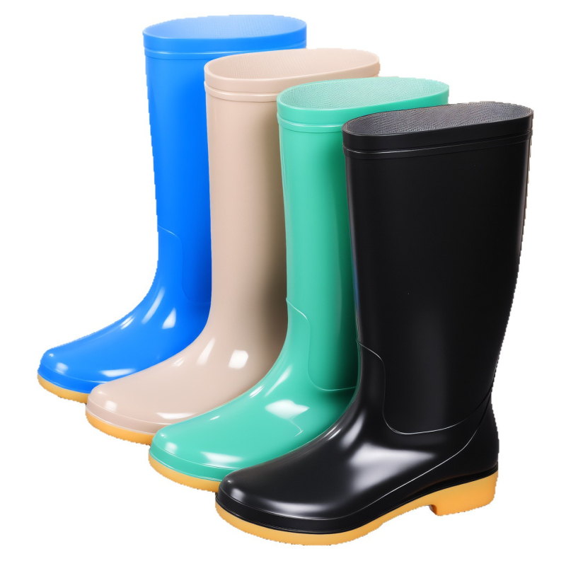 Cizme de ploaie pentru femei, înălțime mare a tubului, PVC, căptușite cu plasă antiderapantă, slip-on, toc mic (1–3 cm), potrivite pentru primăvară-toamnă