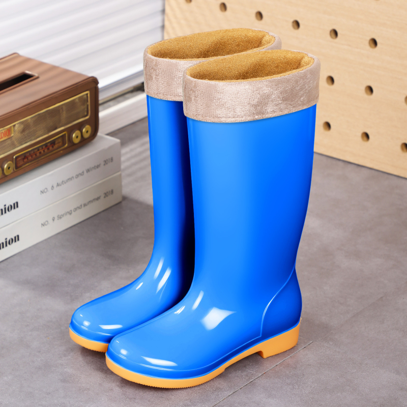 Cizme de ploaie pentru femei, înălțime mare a tubului, PVC, căptușite cu plasă antiderapantă, slip-on, toc mic (1–3 cm), potrivite pentru primăvară-toamnă