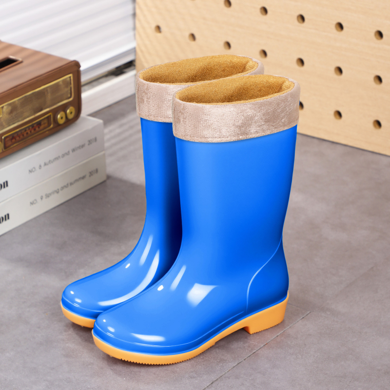 Cizme de ploaie pentru femei, înălțime mare a tubului, PVC, căptușite cu plasă antiderapantă, slip-on, toc mic (1–3 cm), potrivite pentru primăvară-toamnă