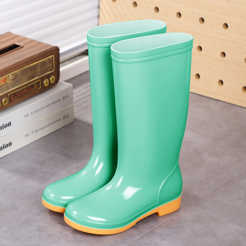 Cizme de ploaie pentru femei, înălțime mare a tubului, PVC, căptușite cu plasă antiderapantă, slip-on, toc mic (1–3 cm), potrivite pentru primăvară-toamnă