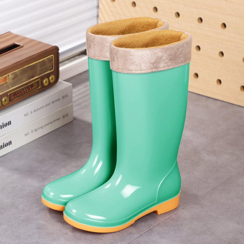 Cizme de ploaie pentru femei, înălțime mare a tubului, PVC, căptușite cu plasă antiderapantă, slip-on, toc mic (1–3 cm), potrivite pentru primăvară-toamnă