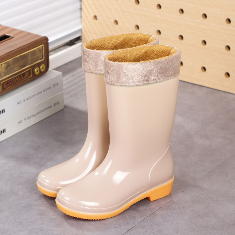 Cizme de ploaie pentru femei, înălțime mare a tubului, PVC, căptușite cu plasă antiderapantă, slip-on, toc mic (1–3 cm), potrivite pentru primăvară-toamnă