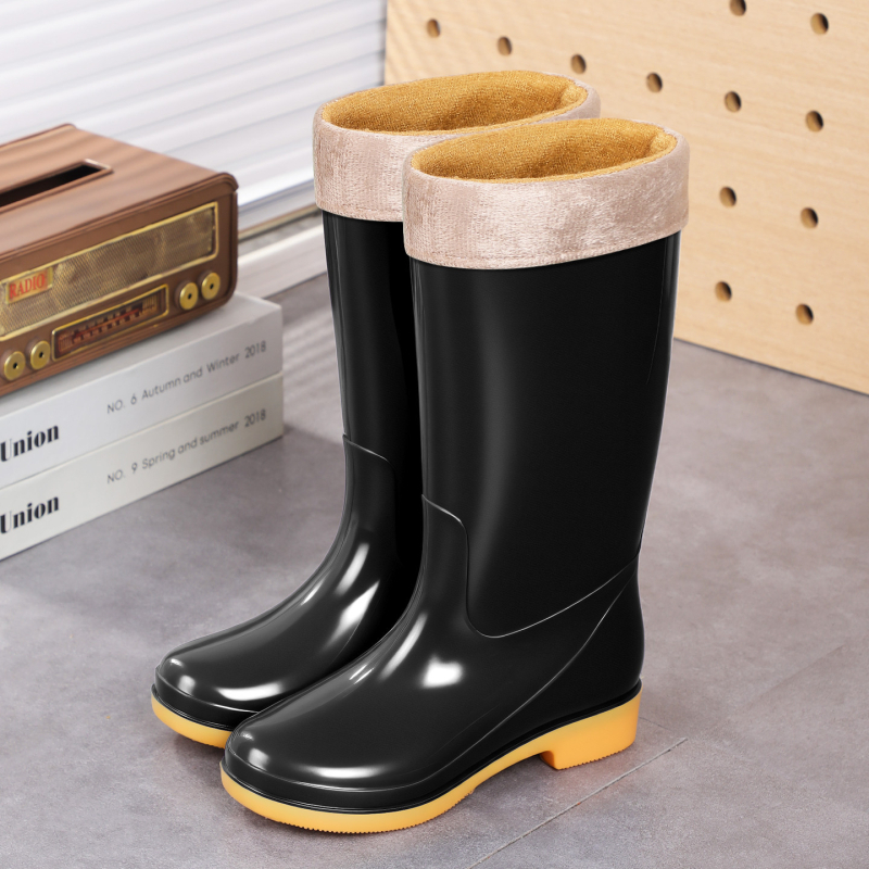 Cizme de ploaie pentru femei, înălțime mare a tubului, PVC, căptușite cu plasă antiderapantă, slip-on, toc mic (1–3 cm), potrivite pentru primăvară-toamnă