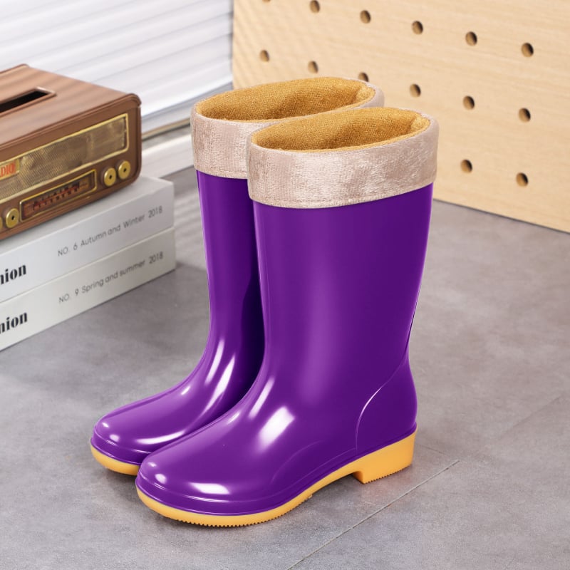 Cizme de ploaie pentru femei, înălțime mare a tubului, PVC, căptușite cu plasă antiderapantă, slip-on, toc mic (1–3 cm), potrivite pentru primăvară-toamnă