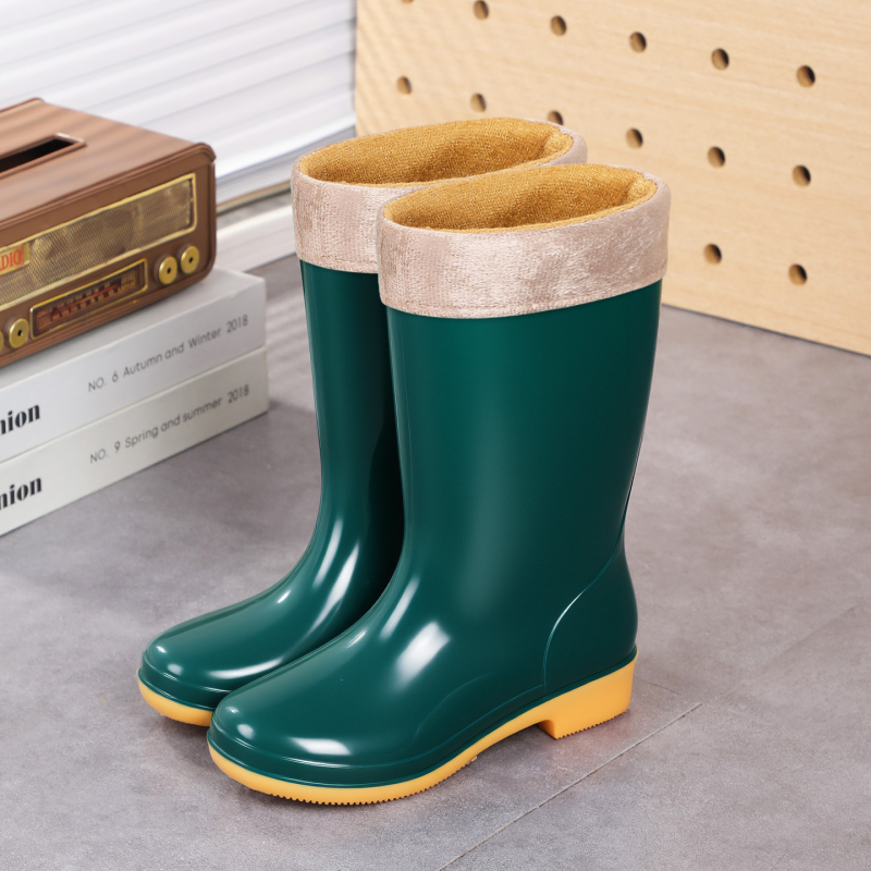 Cizme de ploaie pentru femei, înălțime mare a tubului, PVC, căptușite cu plasă antiderapantă, slip-on, toc mic (1–3 cm), potrivite pentru primăvară-toamnă