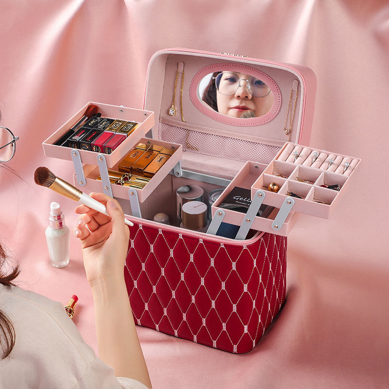 Prijenosna kućna kozmetička torbica s velikom kapacitetom i višefunkcionalni stolni organizator za njegu kože | PU materijal, univerzalni kotačići, zatvarač, vodootporan, proširivi prostor za pohranu