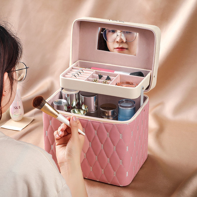 Prijenosna kućna kozmetička torbica s velikom kapacitetom i višefunkcionalni stolni organizator za njegu kože | PU materijal, univerzalni kotačići, zatvarač, vodootporan, proširivi prostor za pohranu