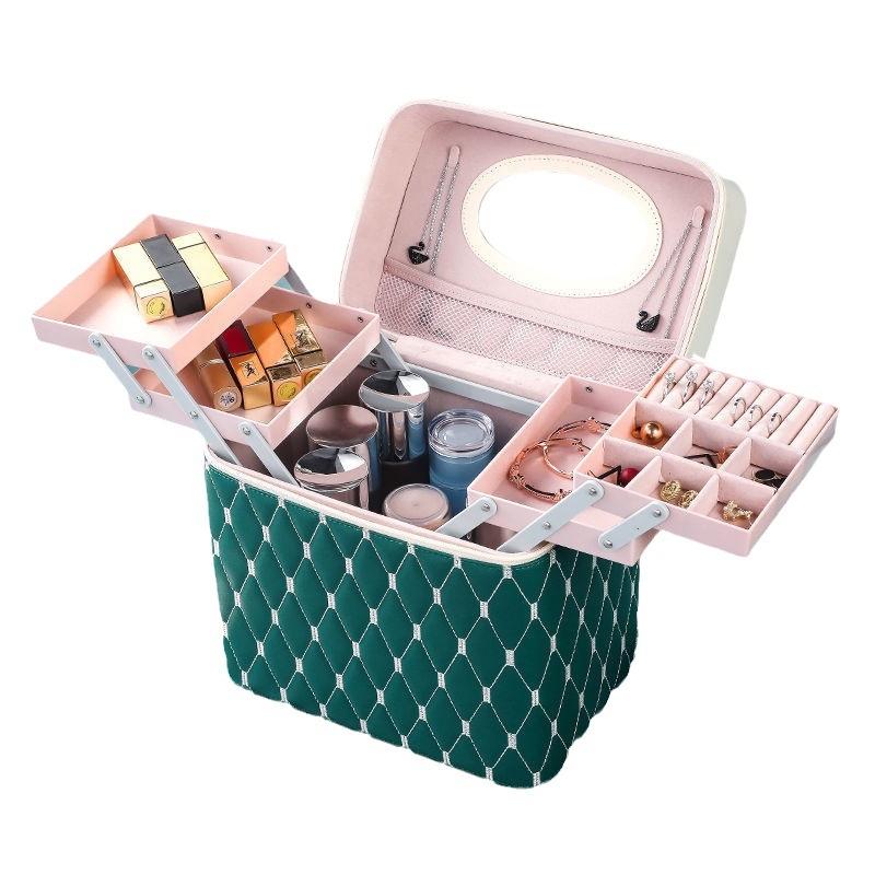 Prijenosna kućna kozmetička torbica s velikom kapacitetom i višefunkcionalni stolni organizator za njegu kože | PU materijal, univerzalni kotačići, zatvarač, vodootporan, proširivi prostor za pohranu