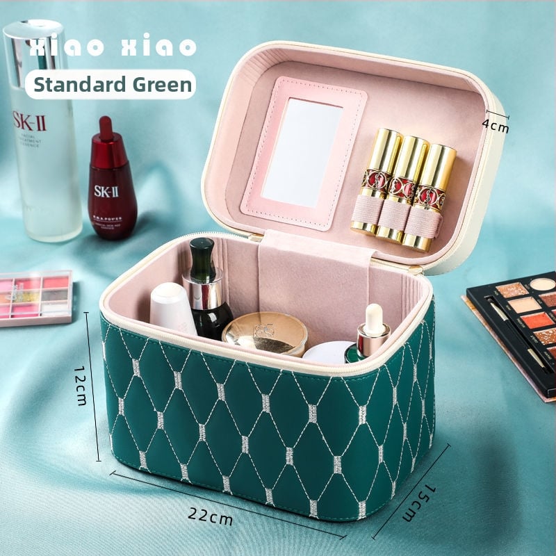 Prijenosna kućna kozmetička torbica s velikom kapacitetom i višefunkcionalni stolni organizator za njegu kože | PU materijal, univerzalni kotačići, zatvarač, vodootporan, proširivi prostor za pohranu