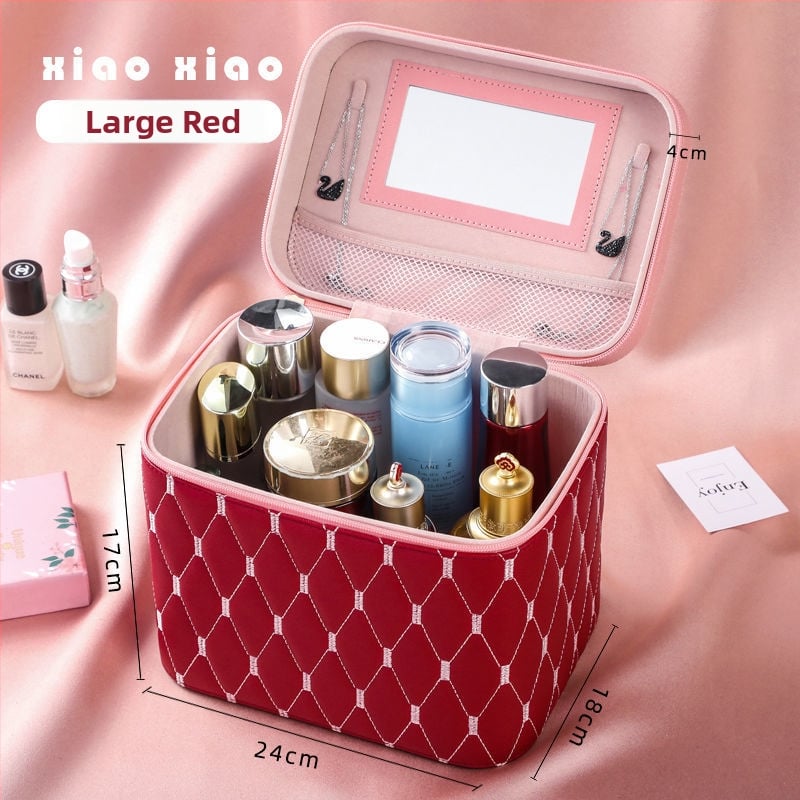 Prijenosna kućna kozmetička torbica s velikom kapacitetom i višefunkcionalni stolni organizator za njegu kože | PU materijal, univerzalni kotačići, zatvarač, vodootporan, proširivi prostor za pohranu