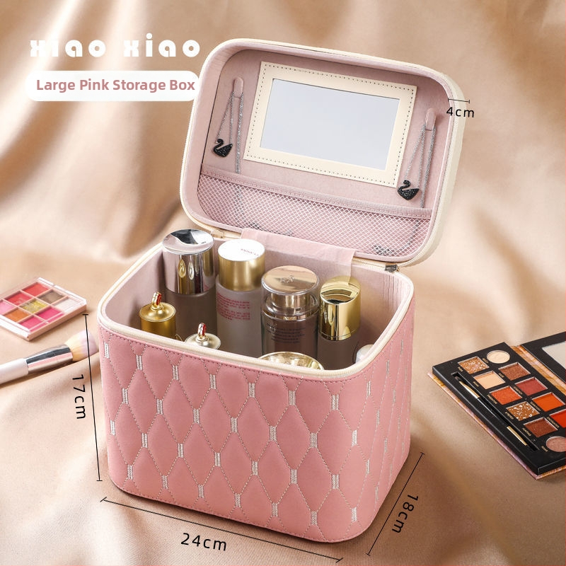 Prijenosna kućna kozmetička torbica s velikom kapacitetom i višefunkcionalni stolni organizator za njegu kože | PU materijal, univerzalni kotačići, zatvarač, vodootporan, proširivi prostor za pohranu