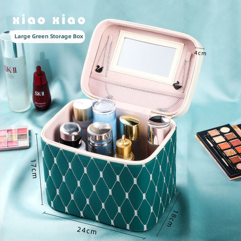 Prijenosna kućna kozmetička torbica s velikom kapacitetom i višefunkcionalni stolni organizator za njegu kože | PU materijal, univerzalni kotačići, zatvarač, vodootporan, proširivi prostor za pohranu
