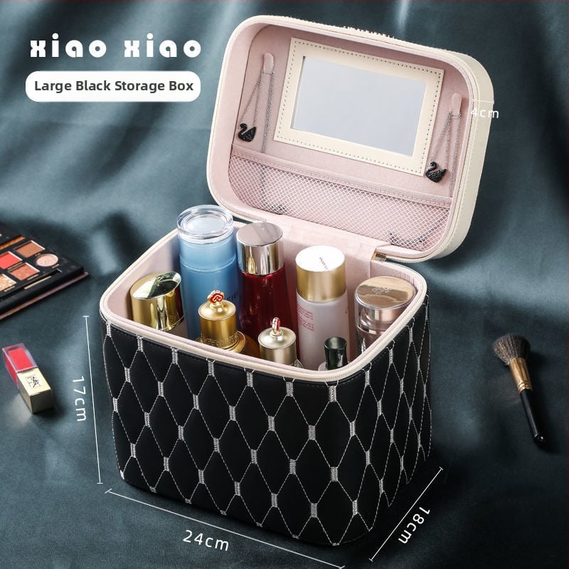 Prijenosna kućna kozmetička torbica s velikom kapacitetom i višefunkcionalni stolni organizator za njegu kože | PU materijal, univerzalni kotačići, zatvarač, vodootporan, proširivi prostor za pohranu