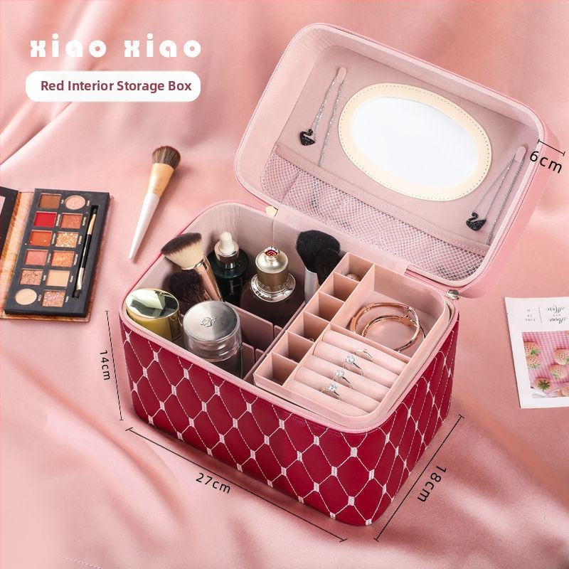 Prijenosna kućna kozmetička torbica s velikom kapacitetom i višefunkcionalni stolni organizator za njegu kože | PU materijal, univerzalni kotačići, zatvarač, vodootporan, proširivi prostor za pohranu