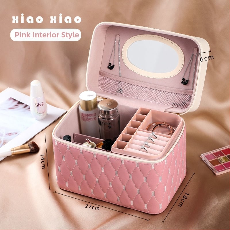 Prijenosna kućna kozmetička torbica s velikom kapacitetom i višefunkcionalni stolni organizator za njegu kože | PU materijal, univerzalni kotačići, zatvarač, vodootporan, proširivi prostor za pohranu
