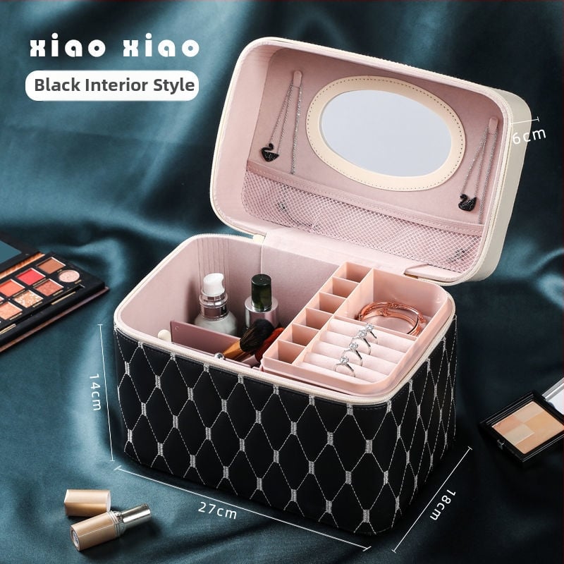 Prijenosna kućna kozmetička torbica s velikom kapacitetom i višefunkcionalni stolni organizator za njegu kože | PU materijal, univerzalni kotačići, zatvarač, vodootporan, proširivi prostor za pohranu