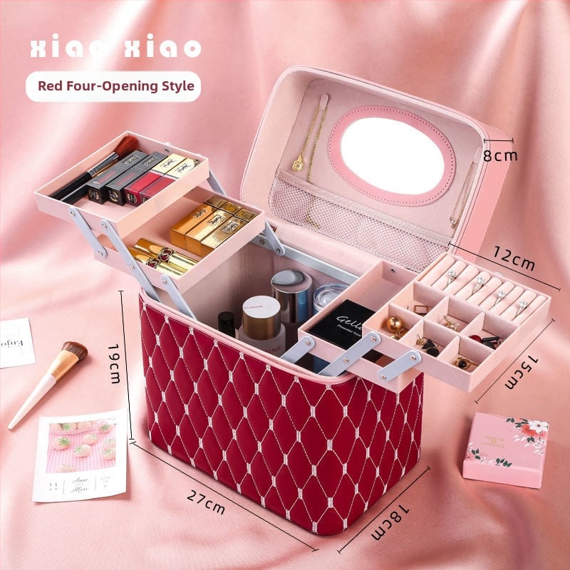 Prijenosna kućna kozmetička torbica s velikom kapacitetom i višefunkcionalni stolni organizator za njegu kože | PU materijal, univerzalni kotačići, zatvarač, vodootporan, proširivi prostor za pohranu