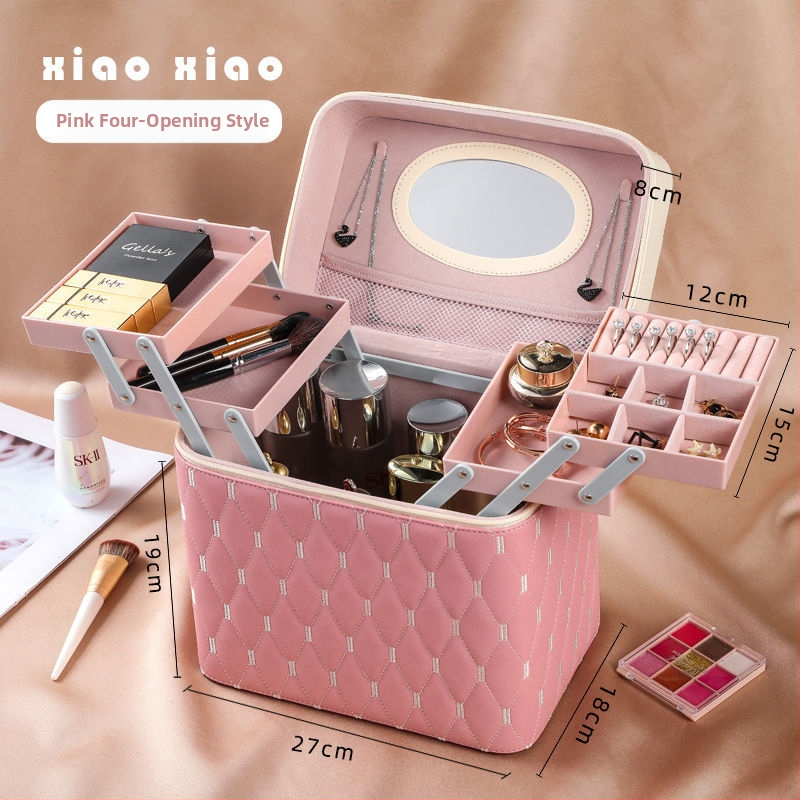 Prijenosna kućna kozmetička torbica s velikom kapacitetom i višefunkcionalni stolni organizator za njegu kože | PU materijal, univerzalni kotačići, zatvarač, vodootporan, proširivi prostor za pohranu