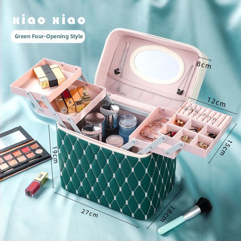 Prijenosna kućna kozmetička torbica s velikom kapacitetom i višefunkcionalni stolni organizator za njegu kože | PU materijal, univerzalni kotačići, zatvarač, vodootporan, proširivi prostor za pohranu